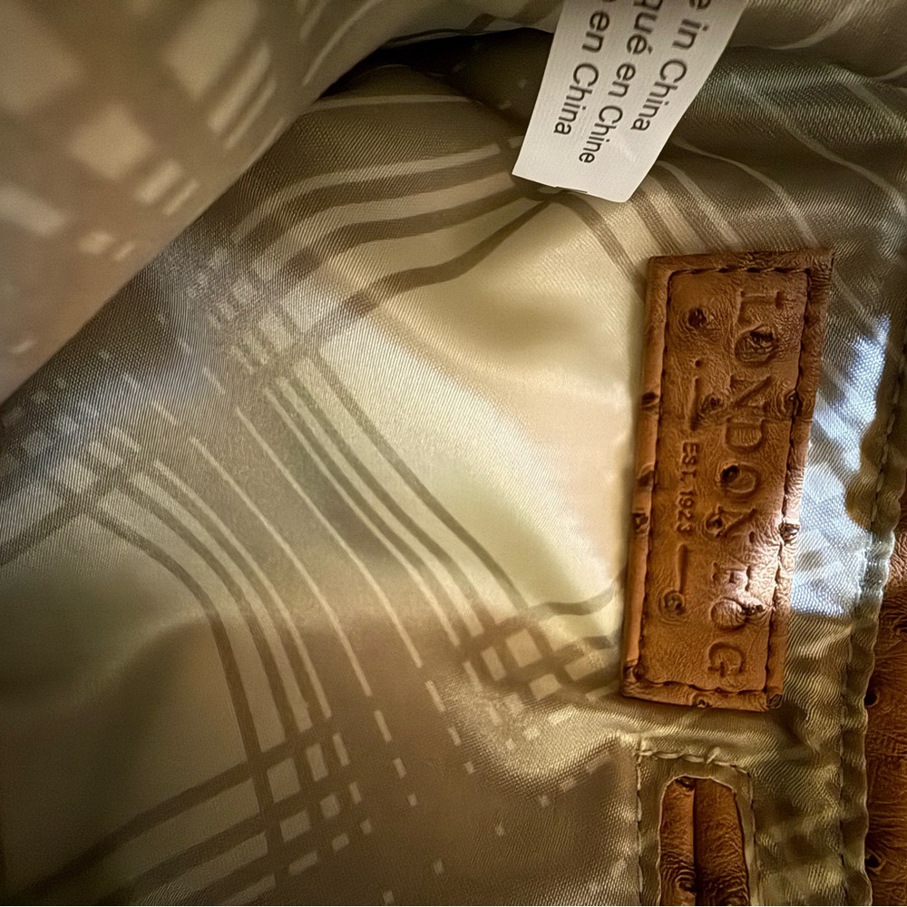 London Fog Brown Ostrich-Embossed Satchel Bag, often named "Lark" - Picture 10 of 12